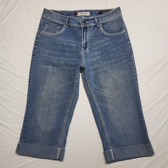 Vigold Capri Jeans Womens Size 14 Stretch Thick Stitched Pockets Cuffed 34 X 18 - Picture 1 of 14